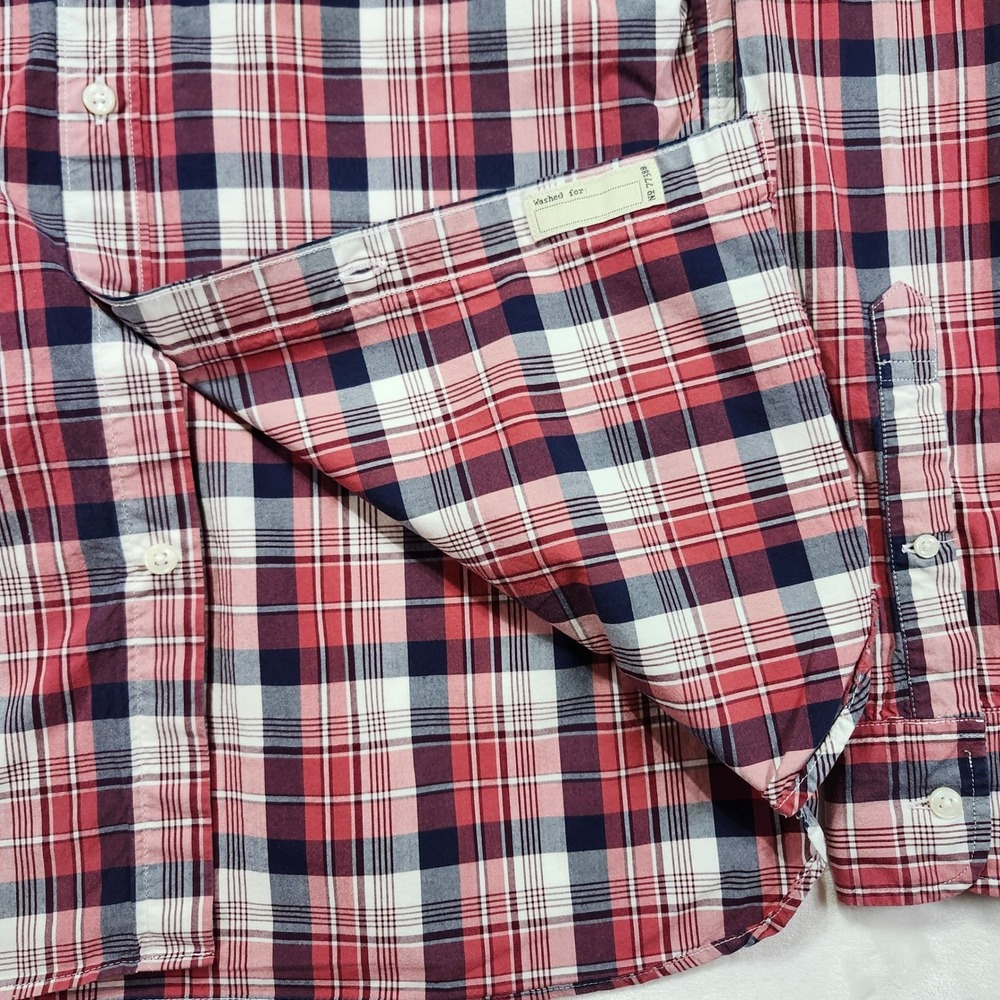 J Crew Slim Fit Plaid Button Down Shirt Men's Size S Red Navy White Cotton Ca - Picture 4 of 11